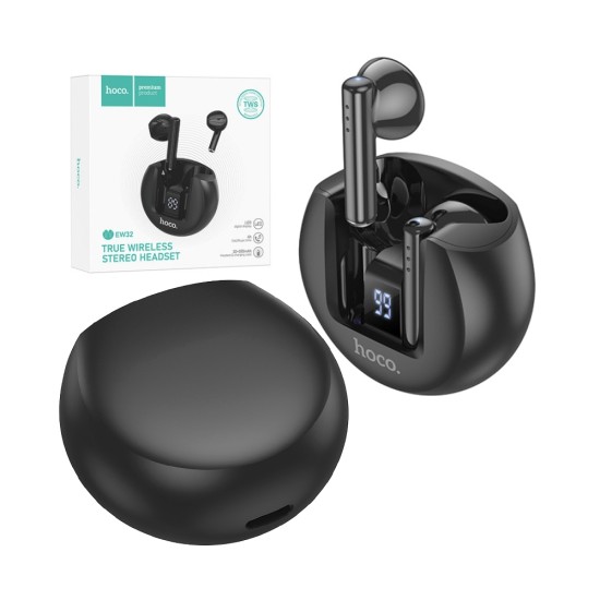 Auscultadores True Sem Fio Hoco EW32 Bluetooth V5.3 Preto